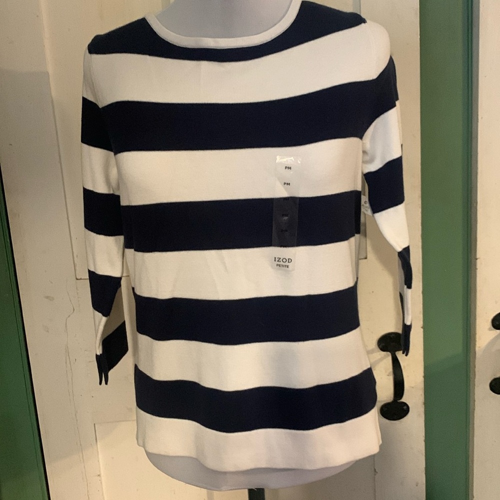🔥3/$60🔥NWT Izod Petite Striped Pullover Sz Med Made Australia Boatneck Coastal